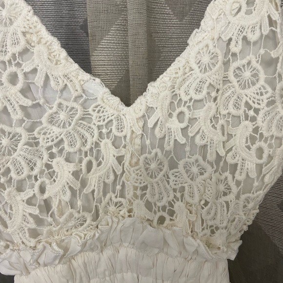 New✨soft white backless boho dress w/ crochet top & adjustable straps• XS - Picture 7 of 10